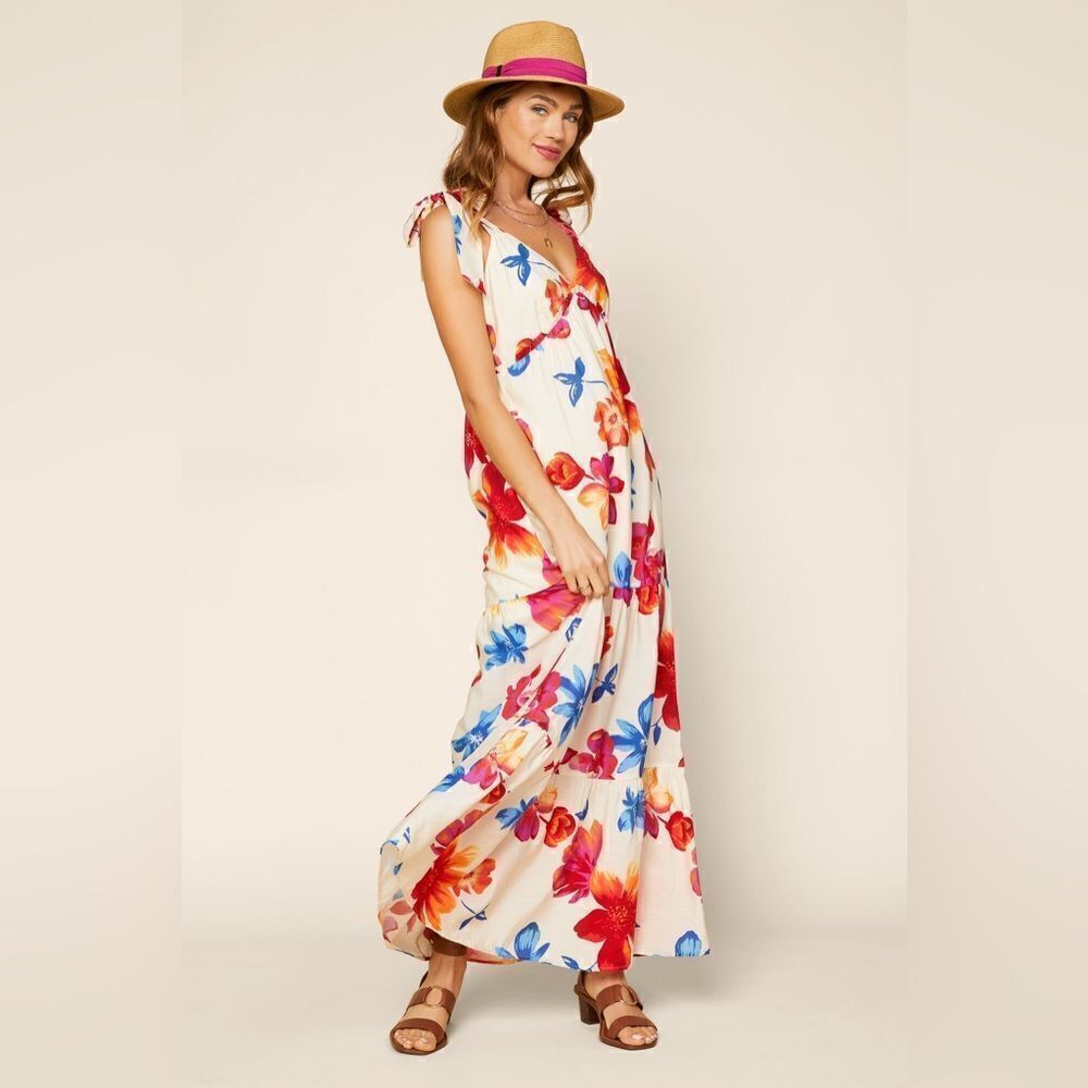 Anthropologie Skies Are Blue Floral V Neck Tie Strap Maxi Dress Size L - Picture 5 of 16